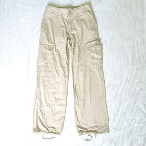 Levis Womens 28 '94 Baggy Wide Leg Khaki Cargo Pants Drawstring Hem